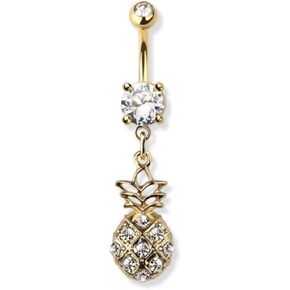 Pierced Owl 14GA 316L Stainless Steel CZ Crystal Pineapple Dangling Belly Button Ring