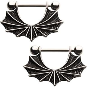 Pierced Owl 14GA Stainless Steel Bat Wings Dangling Nipple Rings, Sold as a Pair