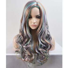 BERON 27 Inches Colorful Wig Long Curly Wig Women Girls Charming Full Wigs for Cosplay Pastel Wigs with Wig Cap (Grey/Green/Brown/Blue)