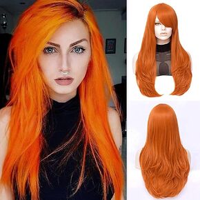 FVCENT 26" Long Straight Orange Side Bang Costume Women Wig for Cosplay Halloween Costume Daily Party