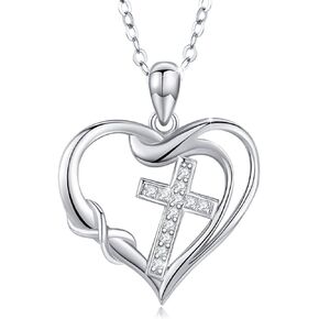CUOKA MIRACLE Cross Necklace Love Heart Infinity Pendant Necklace 925 Sterling Silver with Dainty Chain 18’’ Jewelry Christmas Gift for Women Girlfriend Valentine Mother Graduation Gift