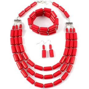 Lanue Fashion Handmade Bead Multilayer Statement Necklace Bracelet Earrings Jewelry Set