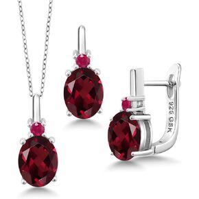 Gem Stone King 6.72 Ct Red Rhodolite Garnet Red Ruby 925 Sterling Silver Pendant and Earrings Jewelry Set