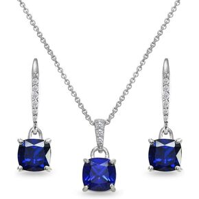B. BRILLIANT Sterling Silver Genuine or Synthetic Gemstone Cushion-Cut Solitaire Dangle Leverback Earrings & Pendant Necklace Set