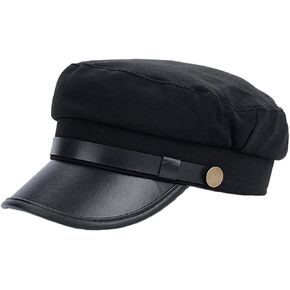 Black Chauffeur Hat Retro Flat Top Cap Premium Doorman Newsboy Driver Costume Hat for Men Women Daily Wear Travel Theme Party