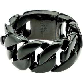 32mm Huge Black Finish Round Curb 316L Stainless Steel Men's Bracelet