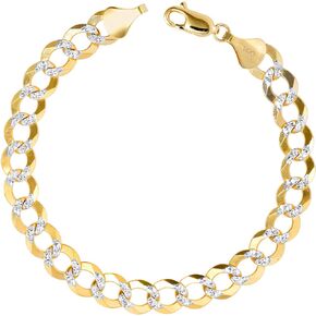Nuragold 14k Yellow Gold Solid 8.5mm Cuban Chain Curb Link Diamond Cut Pave Two Tone Bracelet, Mens Jewelry Lobster Clasp 8" 8.5" 9"