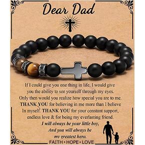 ZOSOJONA Cross Bracelet for Men Father Dad Husband Son Brother Boyfriend Father's Day Birthday Graduation Anniversary Christmas Christian Black Tiger Eyes Beads Gift for Man
