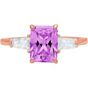 Clara Pucci 2.1 ct Emerald Baguette cut 3 stone Solitaire Accent Stunning Genuine Flawless Simulated Alexandrite Gem Designer Modern Statement Ring Solid 18K Rose Gold