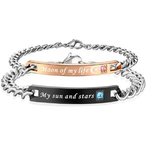 SunnyHouse Jewelry His & Hers Matching Set Stainless Steel My Sun and Stars Moon of My Life Couple Bracelet in a Gift Box