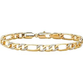 PalmBeach Men's Yellow Gold-plated Genuine Diamond Accent Figaro Link Bracelet (7mm), Lobster Claw Clasp, 8.5 inches