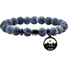 Uloveido Natural Stone 8MM Beads Bracelet with Faith Mustard Seed Charms Inspirational Courage Bracelets for Women Men