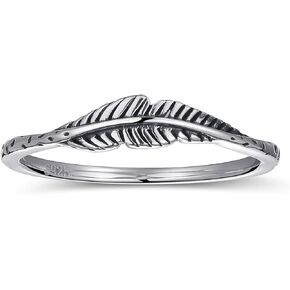 Feather Simple Ring 925 Sterling Silver Ring Womens Stacking Ring Vintage Statement Ring Size 5