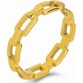 4mm PaperClip Chain Link Band Ring 14k Gold Stackable Comfort Ring for Women Men Size 5-10