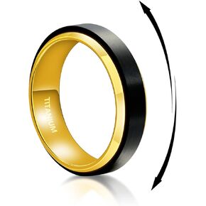 6mm/8mm Fidget Mens Ring Brushed Titanium Wedding Spinner Rings for Men Half Sizes, Stainless Steel Bevel Step Edge Anxiety Stress Relieving Band Rings Black Gold Silver Comfort fit Size 6-16