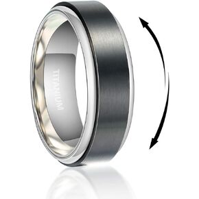 6mm/8mm Fidget Mens Ring Brushed Titanium Wedding Spinner Rings for Men Half Sizes, Stainless Steel Bevel Step Edge Anxiety Stress Relieving Band Rings Black Gold Silver Comfort fit Size 6-16 in Kuwait