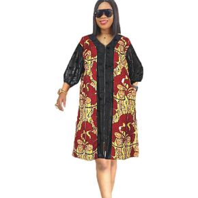 HD African Print Dress for Woman Embroidery Pattern Maxi Dress