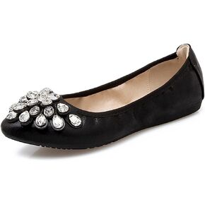 Meeshine Womens Foldable Soft Pointed Toe Ballet Flats Rhinestone Comfort Slip on Flat Shoes