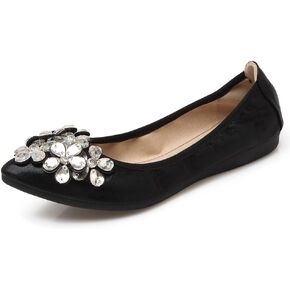 Meeshine Womens Foldable Soft Pointed Toe Ballet Flats Rhinestone Comfort Slip on Flat Shoes in Kuwait