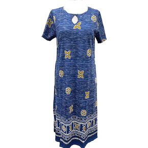 Short Sleeve Knit Dress with Keyhole Neck Blue