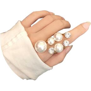 Pearl Ring for Women Vintage Promise Pearl Ring Stacking Pearl Rings Adjustable Open Pearl Finger Ring Trendy Personality Pearl Statement Jewelry for Women Girls
