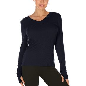 icyzone Long Sleeve Workout Running Exercise Yoga Athletic Shirts for Women,V Neck Undershrits Tops with Thumb Holes