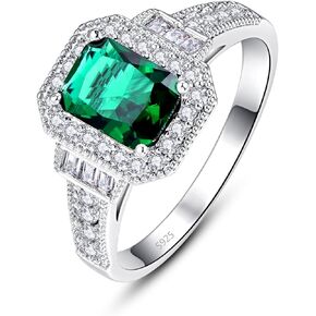 Merthus 925 Sterling Silver Rings Simulated Emerald Engagement Cubic Zirconia Rings for Women