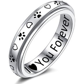 Anxiety Spinner Rings Cubic Zirconia/Paw Print Fidget Ring Sterling Silver ADHD Stress Relieving Ring Engagement Wedding Promise Band Ring 5-10 Size in Saudi Arabia