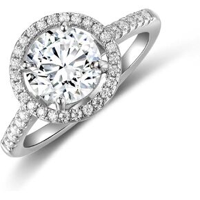 Moissanite Rings White Gold 2 Carat Round Cut Engagement Rings for Women Solitaire Rings D Color D Color VVSI Sterling Silver Rings in Kuwait