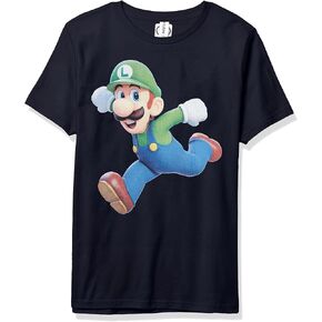 Nintendo Luigi Smash Boy's Premium Solid Crew Tee, Navy Blue, Youth Medium