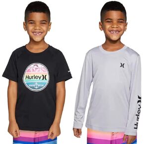 Hurley Youth Boy's 2 Pack UPF 50+ Sun Tee Tops, 1 Long Sleeve Shirt, 1 Short Sleeve Shirt