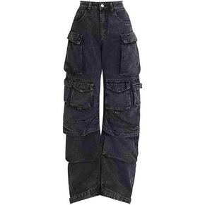 Women's Cargo Pants Y2K Clothing Multi-Pocket Relaxed Fit Jeans Grunge Clothes Alt Emo Hip Streetwear
