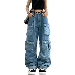 Women's Cargo Pants Y2K Clothing Multi-Pocket Relaxed Fit Jeans Grunge Clothes Alt Emo Hip Streetwear in Kuwait