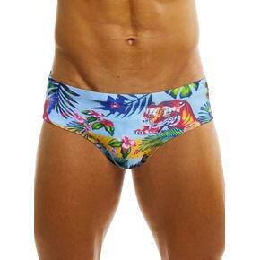 MIZOK Men's Quick Dry Swim Bikini Briefs Hot Print Swimwear with Drawstring