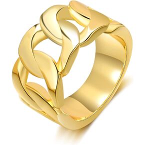 Mytys Gold Rings for Women-18K Gold Plated Chunky Twisted Band Ring-Chain Link Oval Stone Rings Jewelry Gift