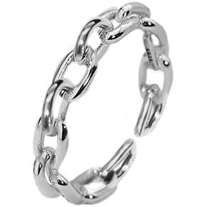 Sterling Silver Chain Link Ring for Women Girls Teen Fashion Simple Wedding Engagement Rings Adjustable Open Stacking Knuckle Middle Finger Jewelry Birthday Valentine's Day Promise Gift Hypoallergenic