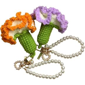 ORGSUMMER Handmade Wristlet Keychain for Women,Weaving Cute Carnation Flower Keychains for Car keys Bag