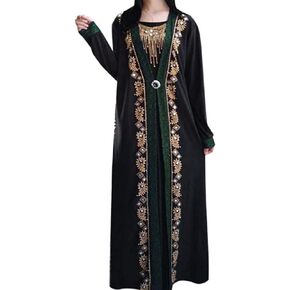 Women Muslim Dress Middle East Arabian Robe Islamic Abaya Long Sleeve Rhinestones Embroidered Cardigan Dress