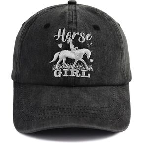 Funny Horse Girl Hats for Women Gifts, Adjustable Cotton Embroidered Cowgirl Vintage Baseball Cap
