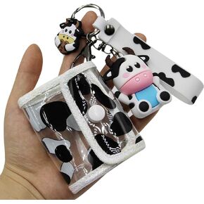 RARIYTUS Cute Keychain Cow Print Carrying Bag Snap Button Closure Protective Case Cover with Cow Pendant Hand Strap