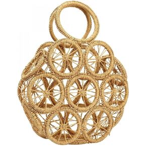 Straw Crossbody Bag for Summer Women Beach Shoulder Top Round Lemon Pattern Tote Handbag