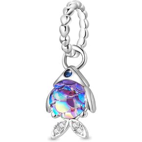 GNOCE Cheerful Fish Pendant Charms for Bracelet 925 Sterling Silver Dangle Glitter Resin & Clear Gemstones Charms For Women Mother's Day Gift