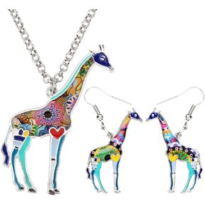 Cute Giraffe Earrings Necklace Set for Women Girls Teens Charms Giraffe Gifts