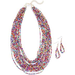African Bead Necklace Earring Sets Yellow Bib Seed Statement Chunky Collar Multi Strand Boho Jewelry Accessories for Women and Girls in Saudi Arabia