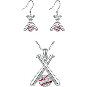 YAFEINI Baseball Earrings/Necklace Sterling Silver Baseball and Baseball Bat Cross Sports Jewelry Gifts for Women Girls Fans Baseball