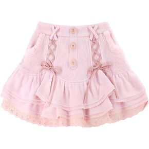 RILGOU Kawaii Goth Harajuku Lolita Casual Style Elastic Waist Vintage Ribbon Lace Trim Layered Knitted Short Skirt