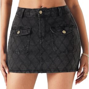 GOBLES Women's Sexy Low Rise High Stretch Slim Fit Mini Denim Skirts with Pockets