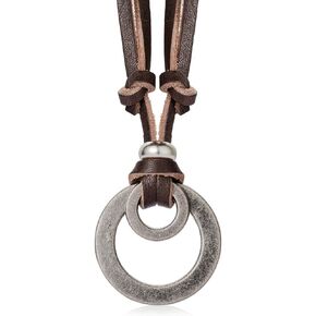 FIBO STEEL Alloy Vinatge Pendant Necklace for Men Leather Chain Adjustable
