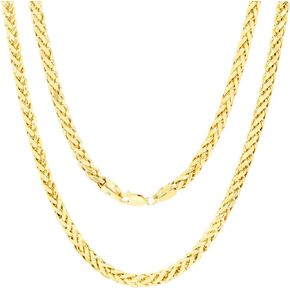 Nuragold 10k Yellow Gold 4mm Franco Rounded Palm Wheat Foxtail Spiga Chain Pendant Necklace, Mens Jewelry Lobster Clasp 16" 18" 20" 22" 24" 26" 28" 30"