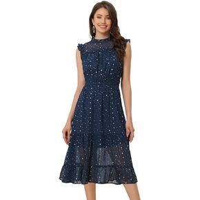 Allegra K Casual Chiffon Dress for Women's Sleeveless Smocked Waist Gilding Metallic Stars Party Dresses